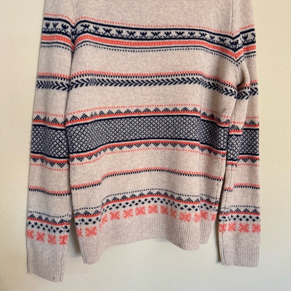 Madewell Marino Wool Fair Isle Sweater Size L Beige Knit Crewneck Pullover - Picture 10 of 13